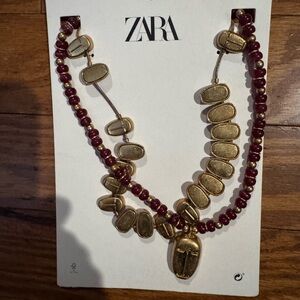 Zara Gold and Burgundy Statement Necklace